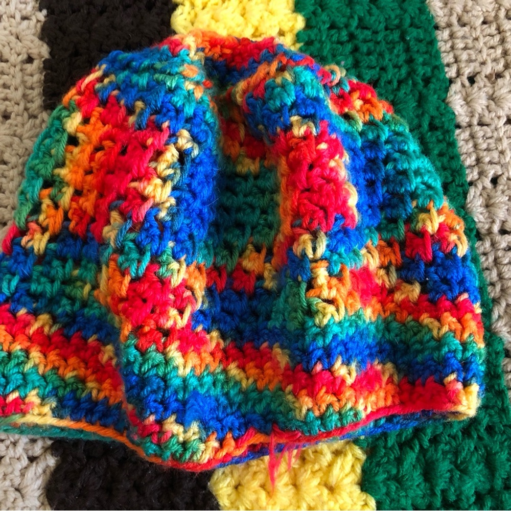 handmade rainbow crochet hat fits most slouches a bit